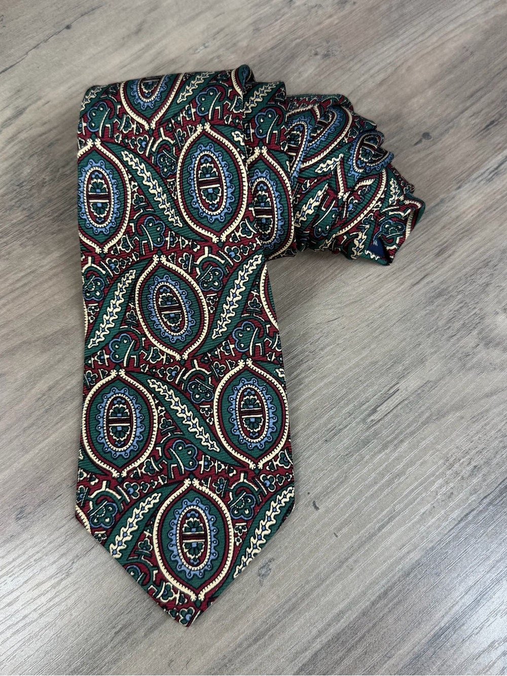 Vintage Polo by Ralph Lauren Men's Silk Paisley Tie Green Burgundy Blue Handmade